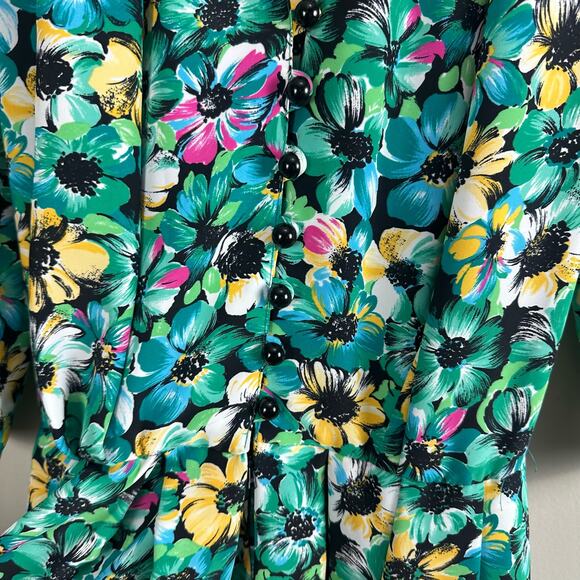 Vintage 80s Amandine Paris Floral Button Front Viscose Midi Dress (38) S XS - Picture 8 of 15